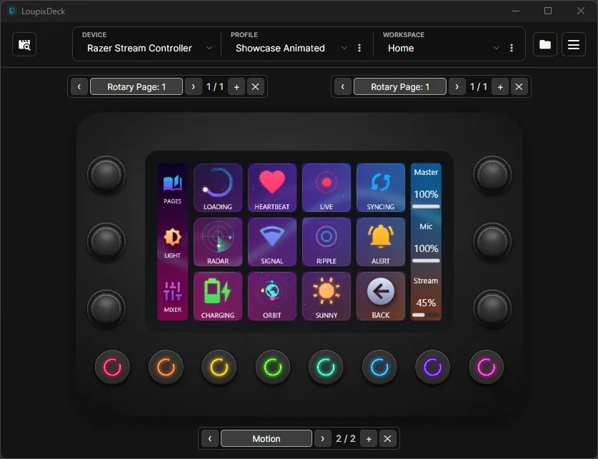 Animated keys over a looping video wallpaper on a Razer Stream Controller